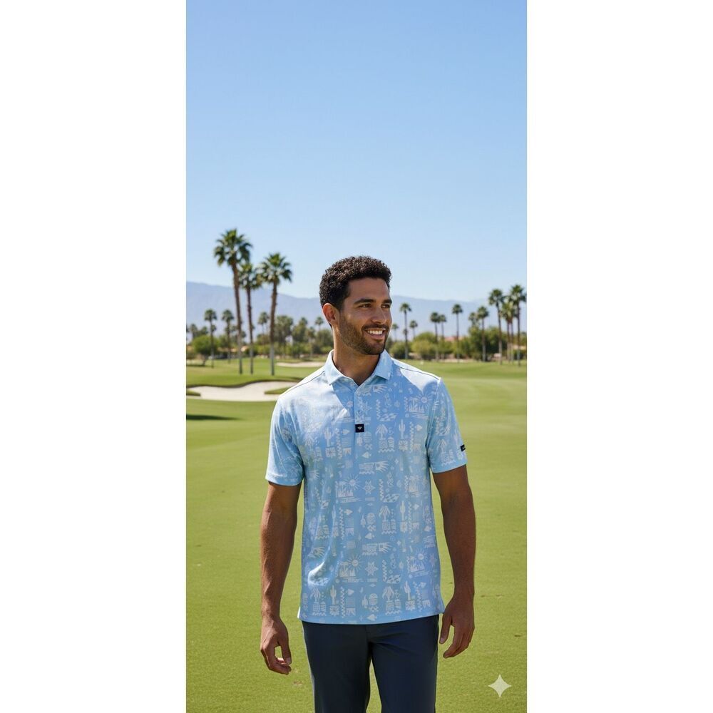 Bad Birdie Golf Core Short Sleeve Polo UPF 50 Dry Heat Cool Blue Medium